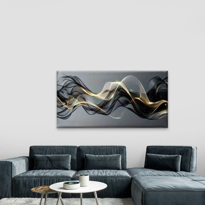 Abstract Dark Tone Waves Wall Art Canvas Office Home Room Framed 120x60cm - Bella Home Decor
