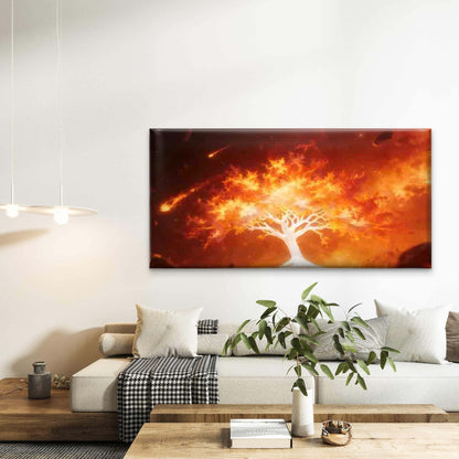 Burning Fire Tree in Space Wall Art Canvas Office Home Room Framed 120x60cm