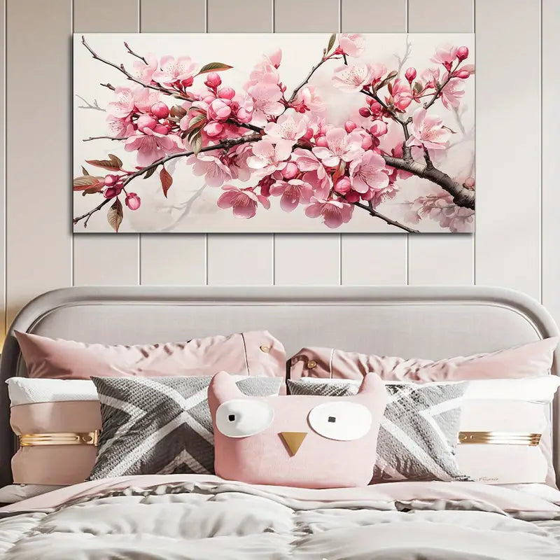 Pink Flower & Leaves Tree Wall Art canvas office home room framed 120x60cm - Bella Home Decor