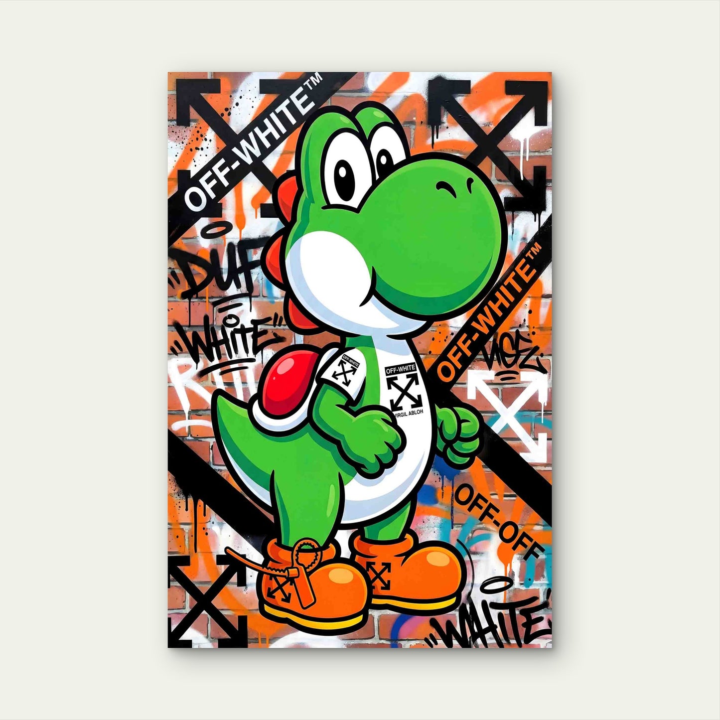 Street Art Green Dinosaur 60x90cm Metal Print Ready to Hang