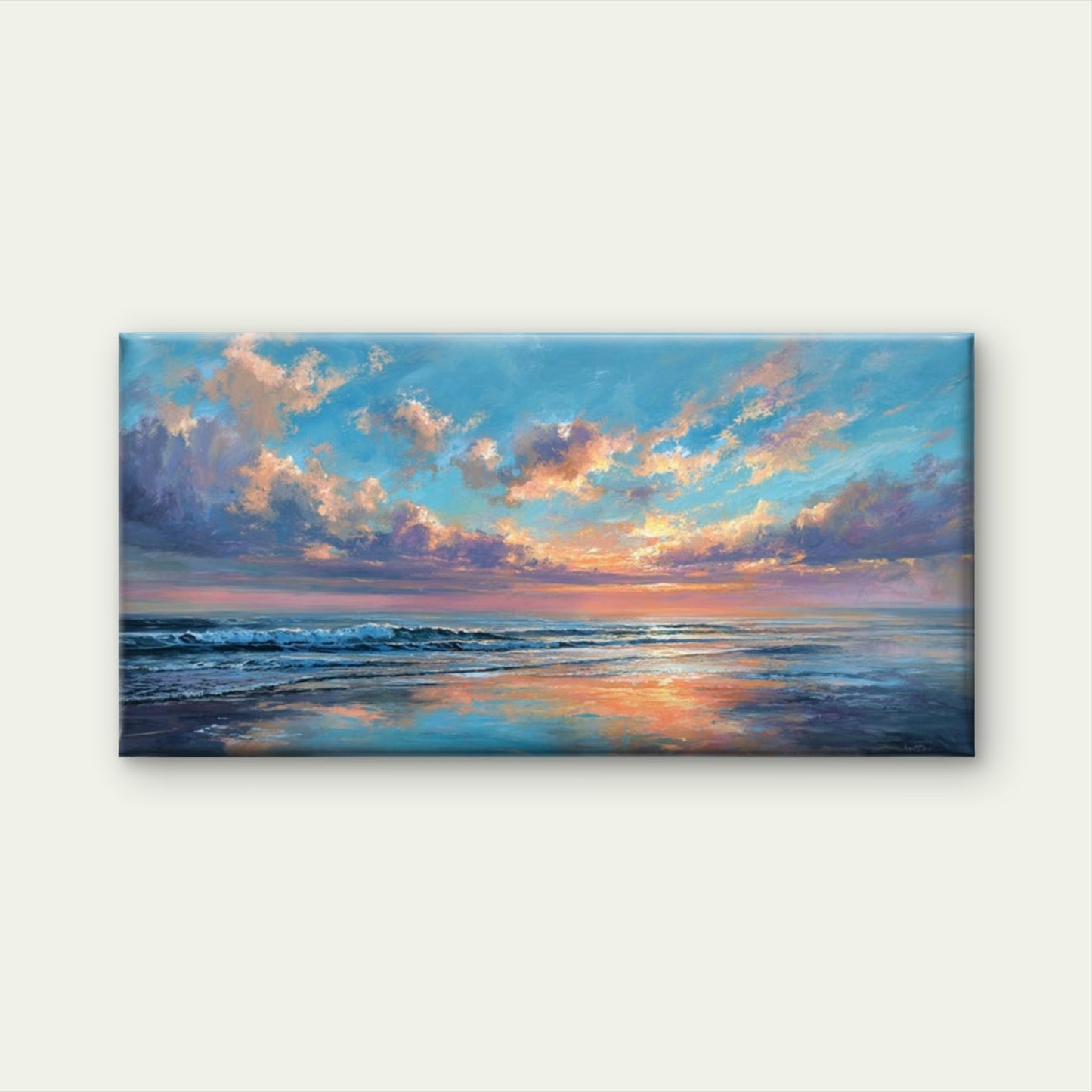 Waters & Pink-Purple Sky Ocean Wall Art Canvas Office Home Room Framed 120x60cm