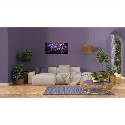 Abstract Purple Flower Deep Violet & Golden Accents Wall Art canvas office home room framed 120x60cm - Bella Home Decor