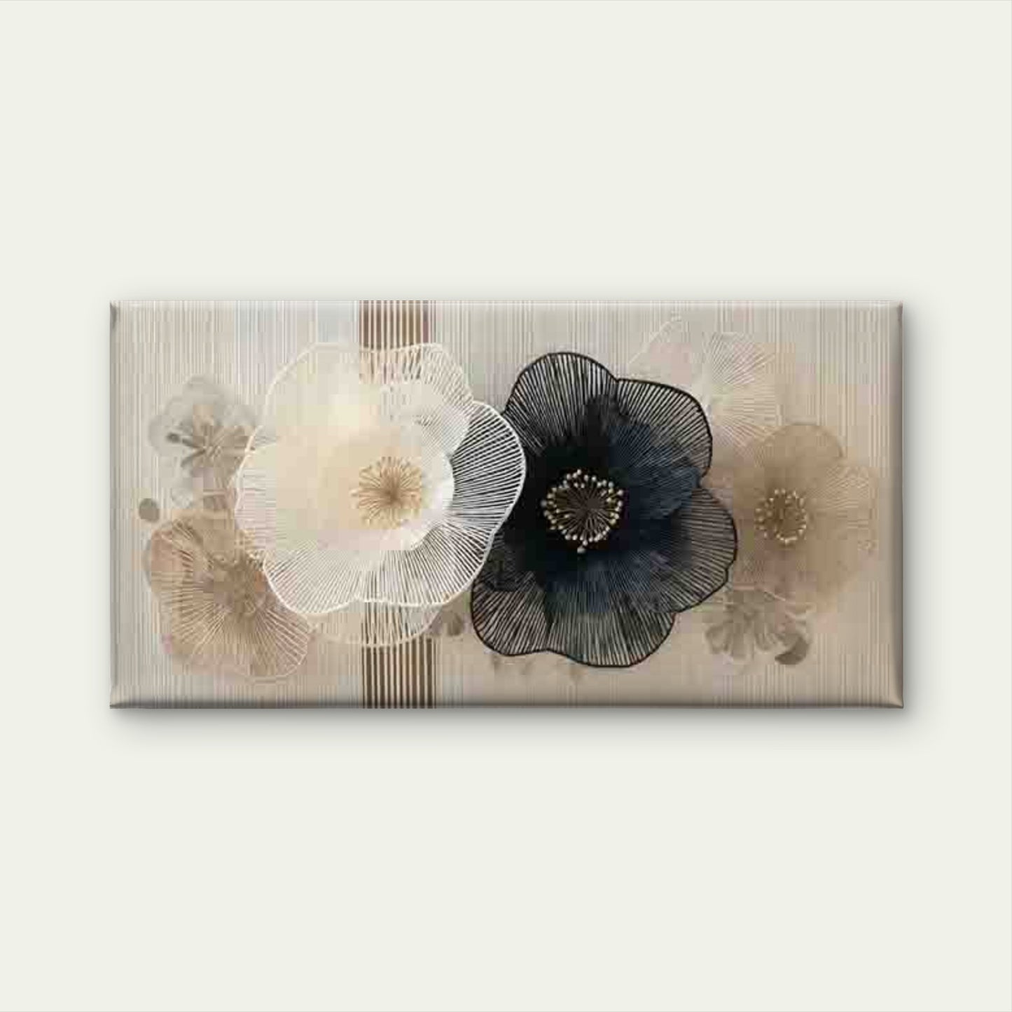 Black & White Floral Designs Wall Art Canvas Office Home Room Framed 120x60cm - Bella Home Decor