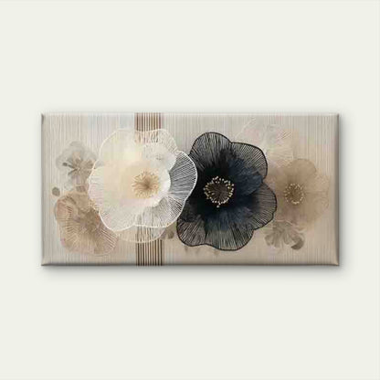 Black & White Floral Designs Wall Art Canvas Office Home Room Framed 120x60cm - Bella Home Decor