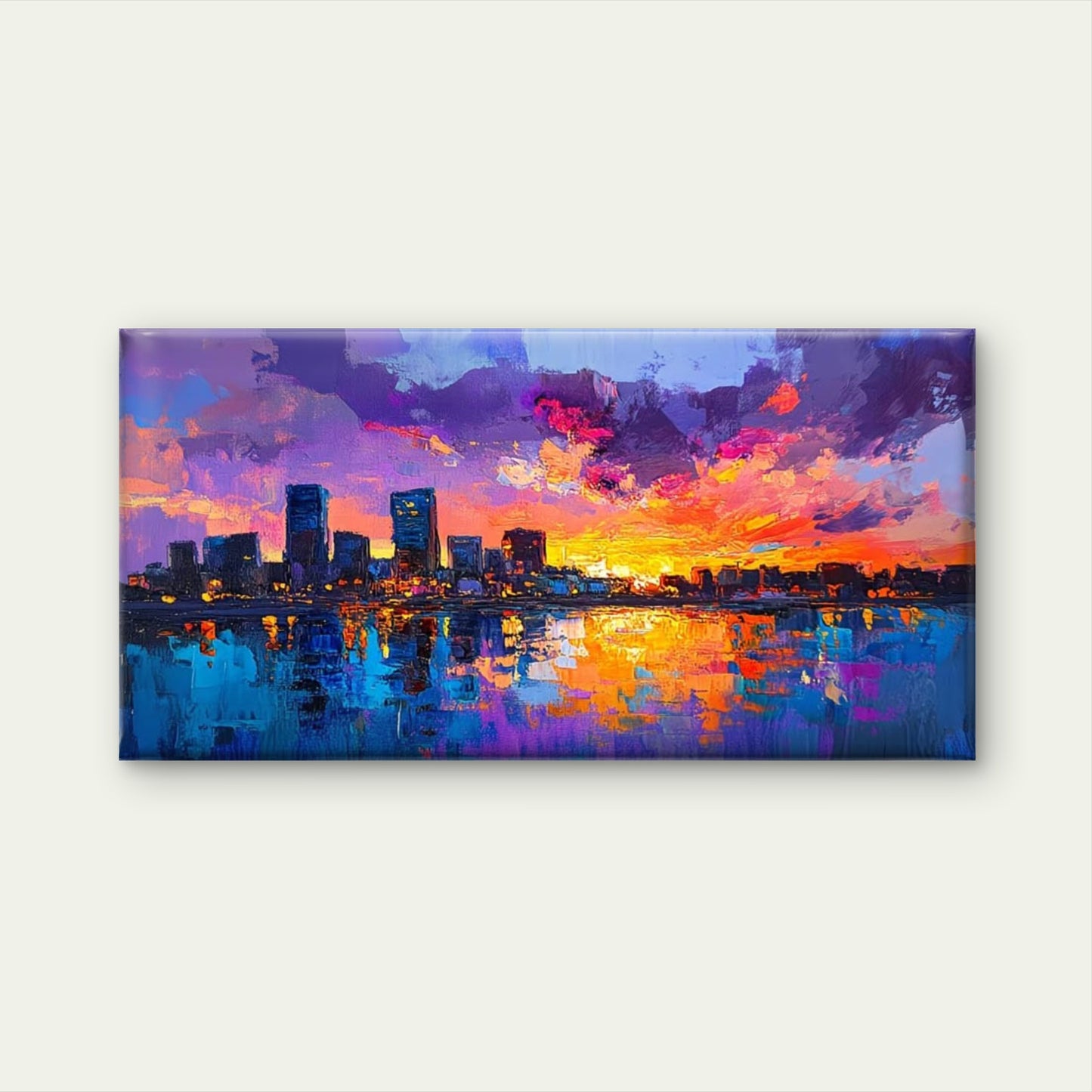 Vivid Sunset City Skyline Wall Art Canvas Office Home Room Framed 120x60cm - Bella Home Decor