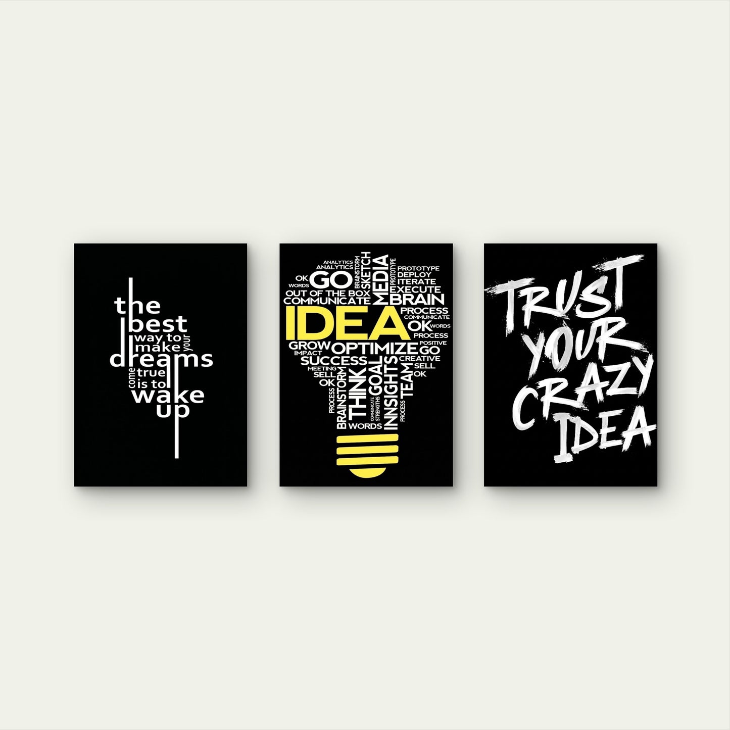 3pcs Motivational Entrepreneur Work Creative  Wall Art Set Canvas Framed 50x70cm - High Quality Print 100% Australian Made Wall Canvas Ready to Hang