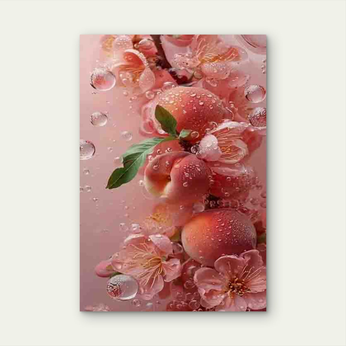 Vibrant Peach Blossom & Juicy Peaches 60x90cm Metal Print Ready to Hang