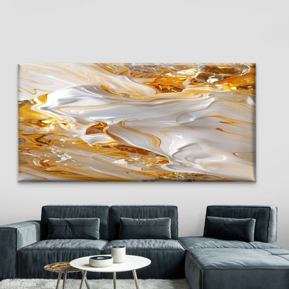 Abstract Gold and White Fluid Wall Art Canvas Office Home Room Framed 120x60cm