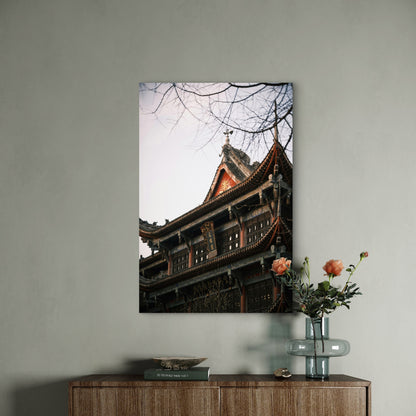 Traditional Asian Temple Pagoda Wood 40x60cm Metal Print Ready to Hang