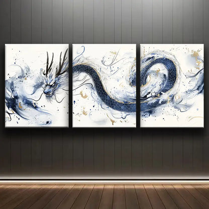 3pcs Abstract Chinese Dragon Metal Print Ready to Hang Art - Bella Home Decor