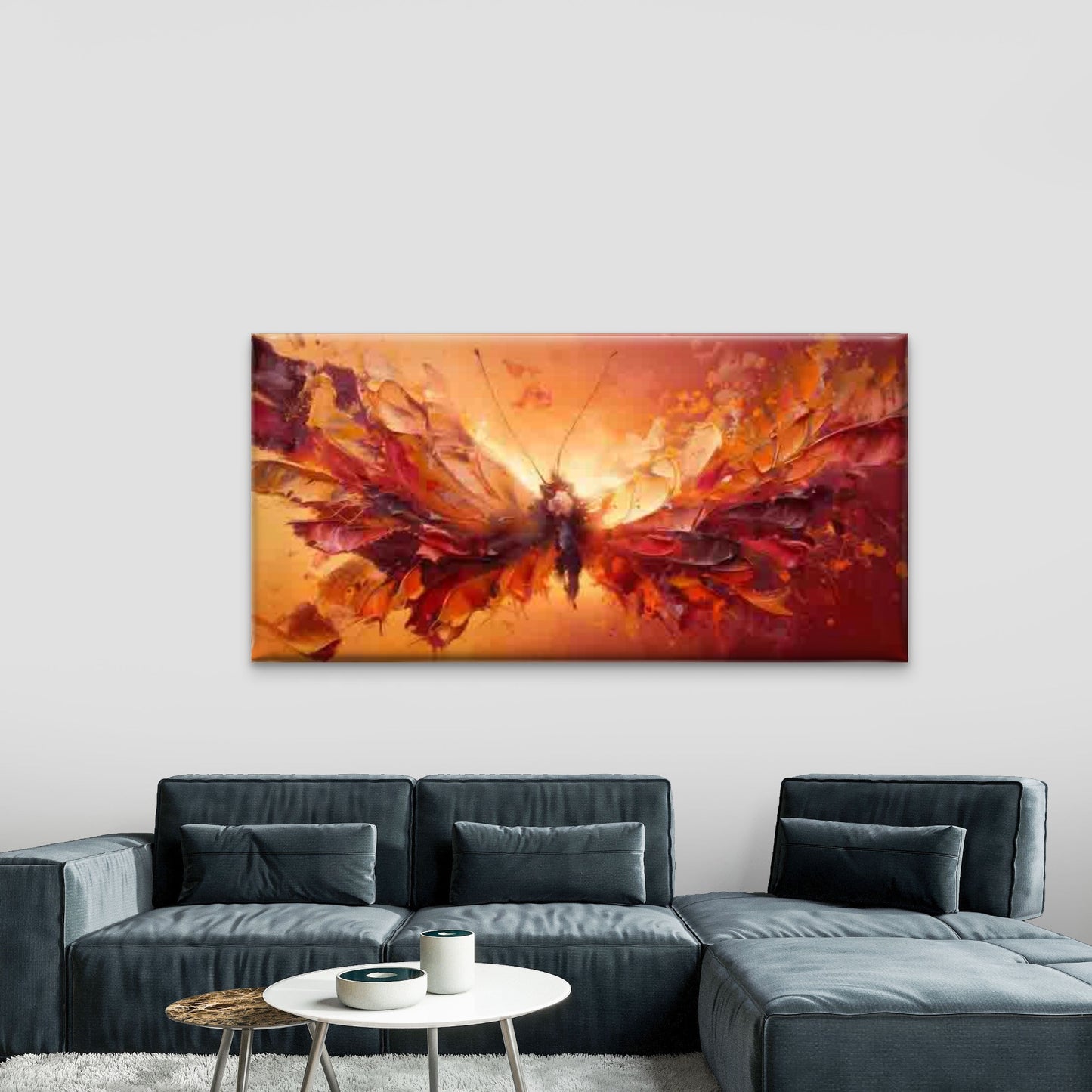 Abstract Fiery Butterfly Art Wall Art Canvas Office Home Room Framed 120x60cm - Bella Home Decor
