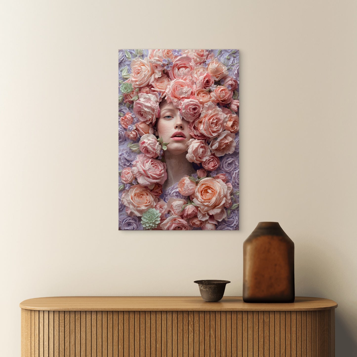Pink Rose Floral Purple Woman Wall Decor 40x60cm Metal Print Ready to Hang