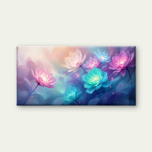 Glowing Lotus Flowers Abstract Wall Art Canvas Office Home Room Framed 120x60cm