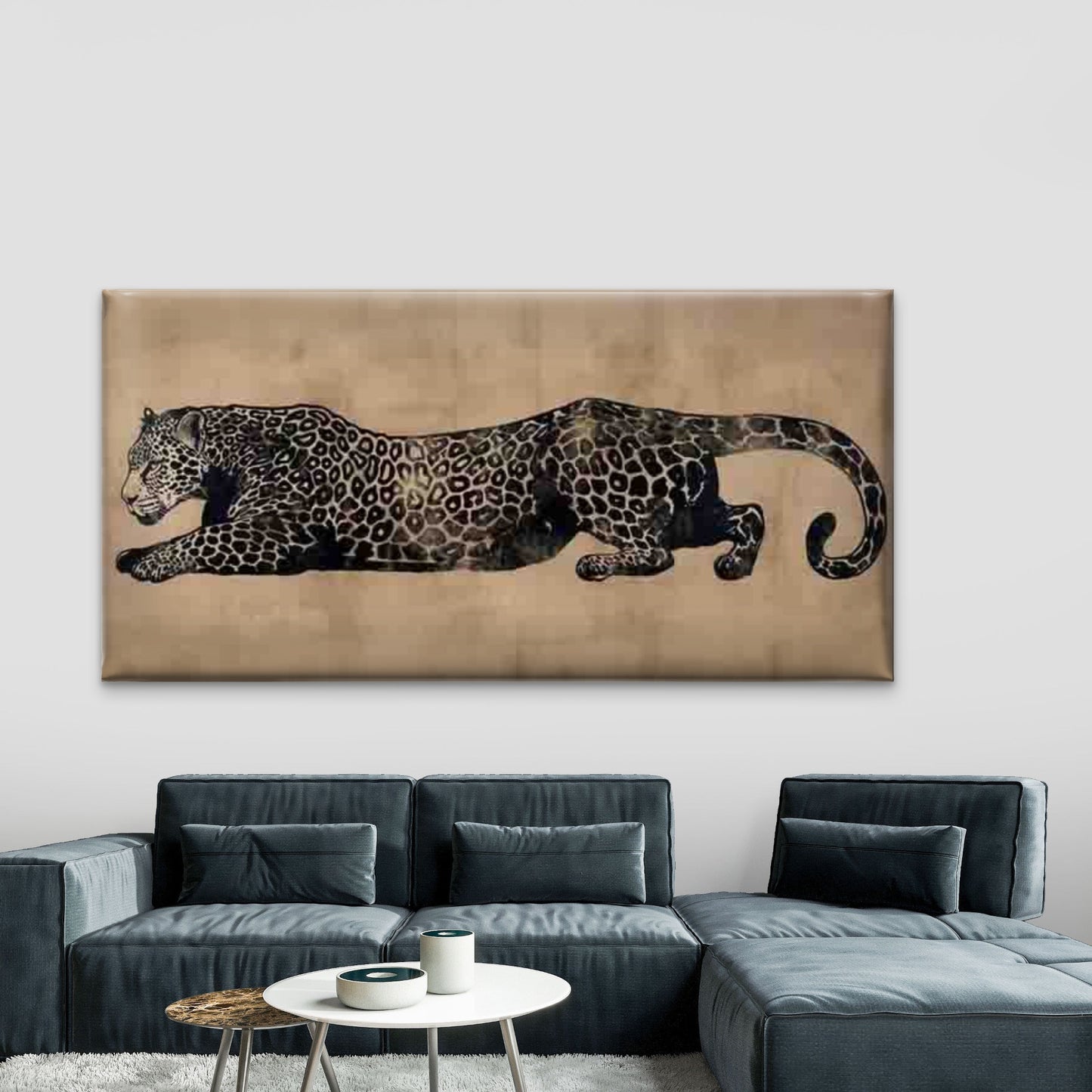 Leopard Minimalist Wildlife Wall Art Canvas Office Home Room Framed 120x60cm
