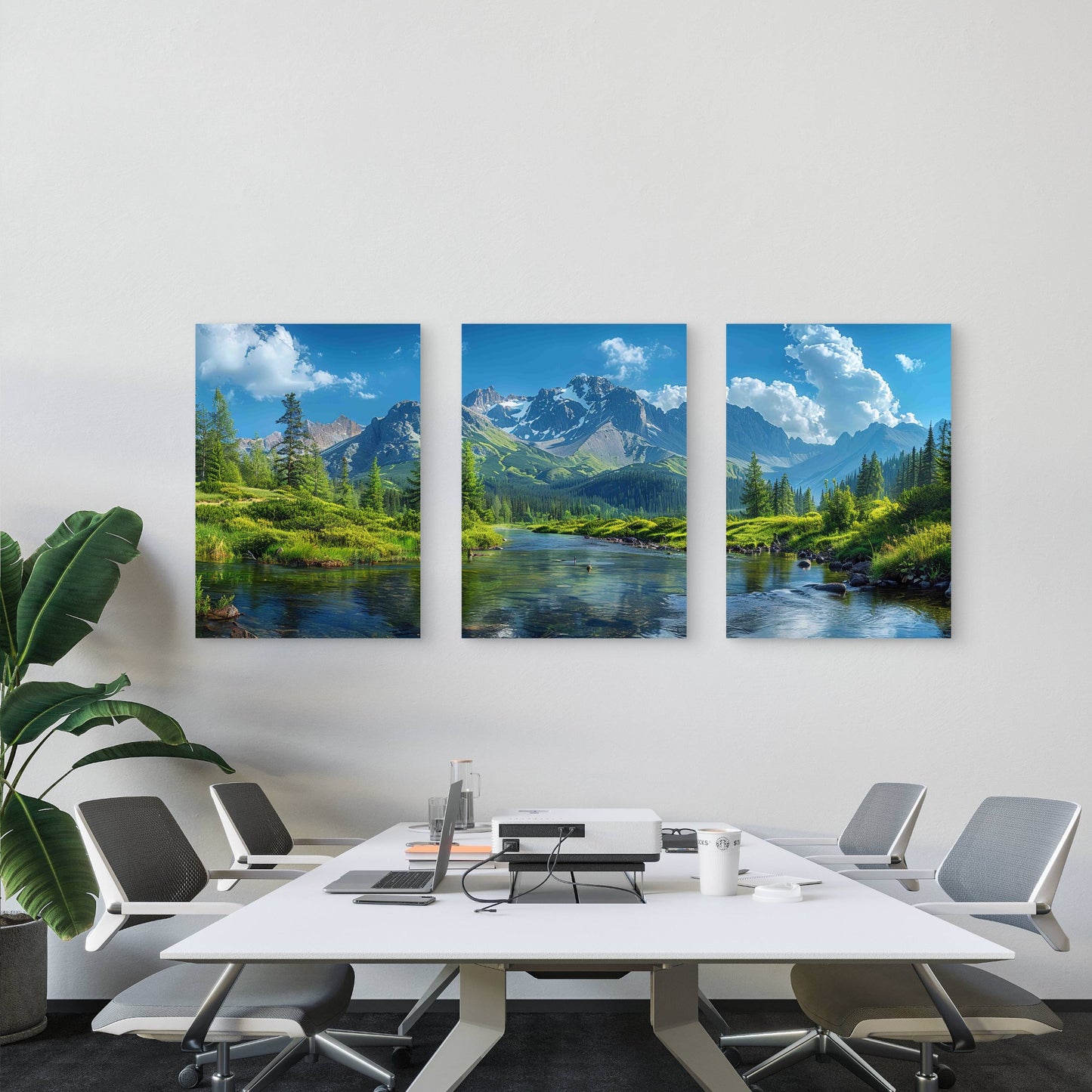 3pcs Mountain Landscape With River Metal Print Ready to Hang Art
