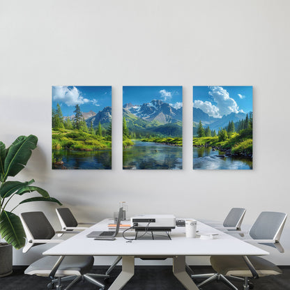 3pcs Mountain Landscape With River Metal Print Ready to Hang Art