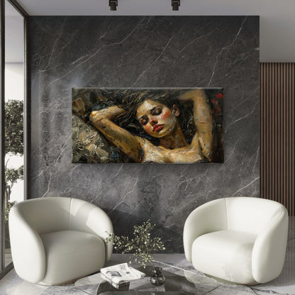 Oil Paint Sleeping Woman Wall Art Canvas Office Home Room Framed 120x60cm