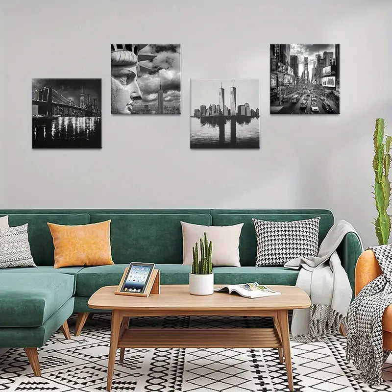 4pcs  Farmhouse Floral Landscape  Wall Art Canvas Framed