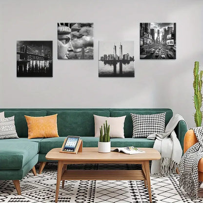 4pcs  Farmhouse Floral Landscape  Wall Art Canvas Framed