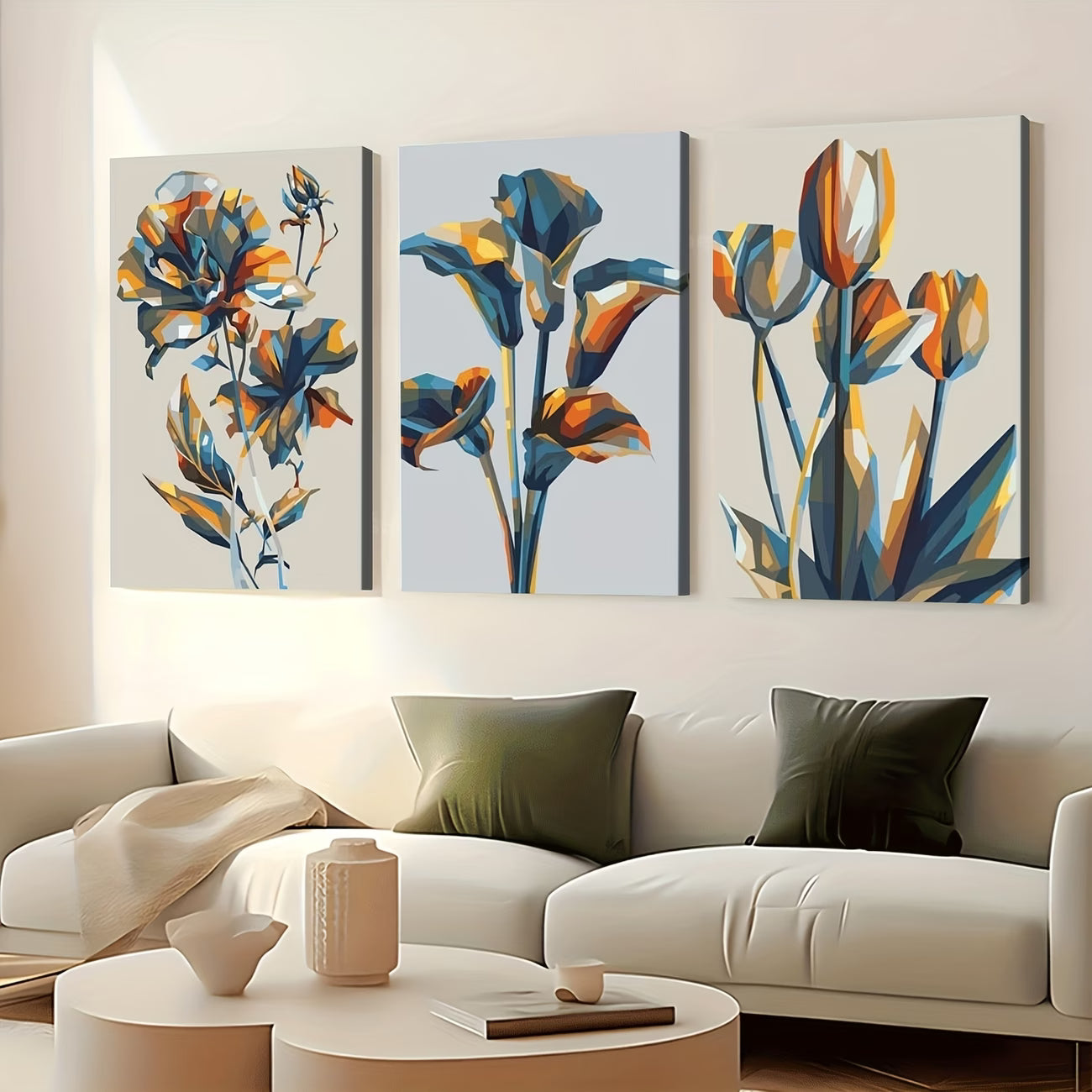 3pcs  Colorful Abstract Geometric Floral Artwork Wall Art Set Canvas Framed 40x60cm - High Quality Print 100% Australian Made Wall Canvas Ready to Hang - Bella Home Decor