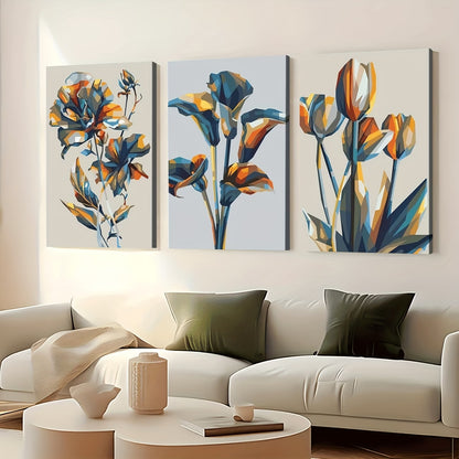 3pcs  Colorful Abstract Geometric Floral Artwork Wall Art Set Canvas Framed 40x60cm - High Quality Print 100% Australian Made Wall Canvas Ready to Hang - Bella Home Decor