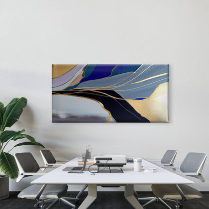 Fluid Gold Abstract Waves Wall Art Canvas Office Home Room Framed 120x60cm