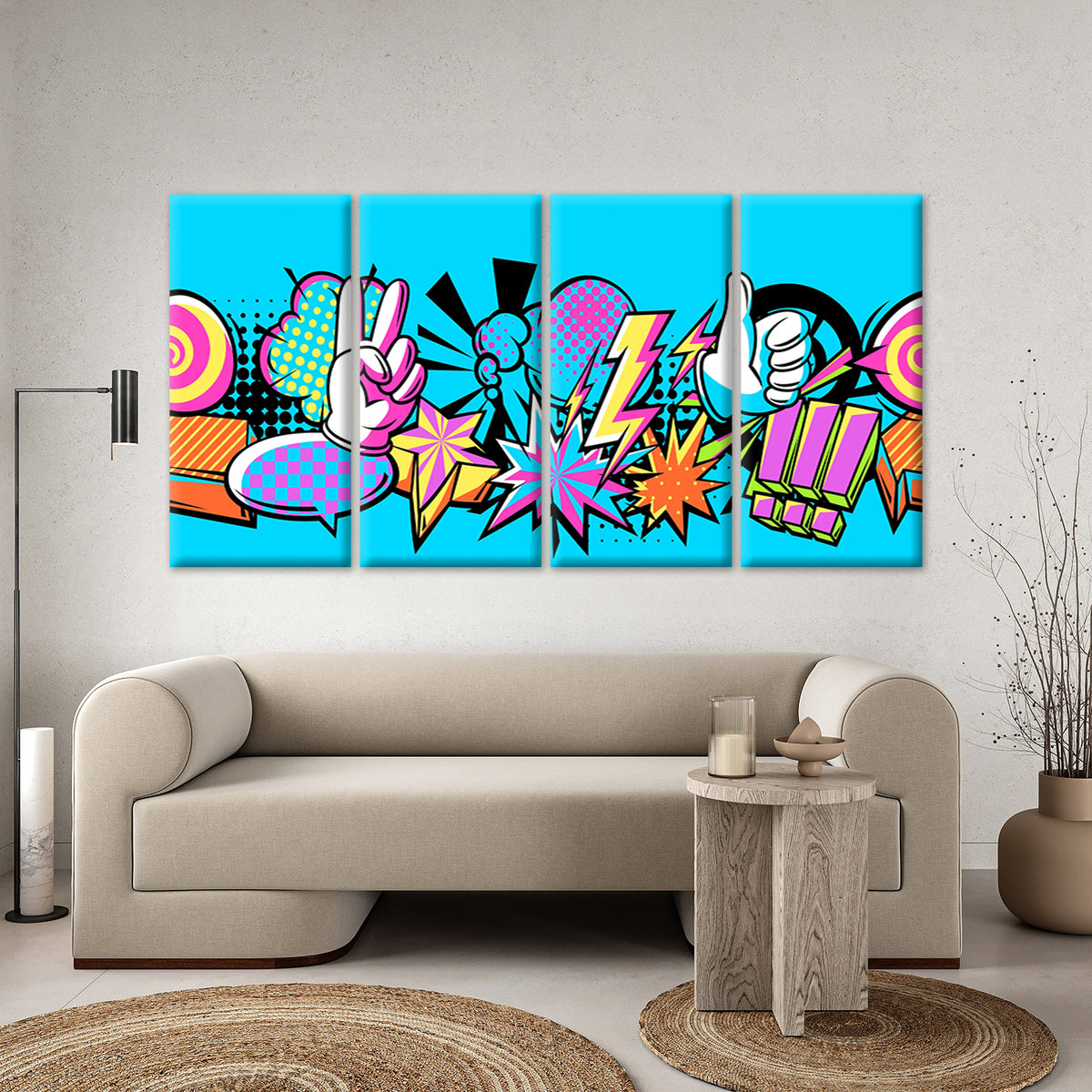 4pcs Retro Comic Pop Art Graffitti Design Wall Art Canvas Framed 45x80cm - High Quality Print 100% Australian Made Wall Canvas Ready to Hang