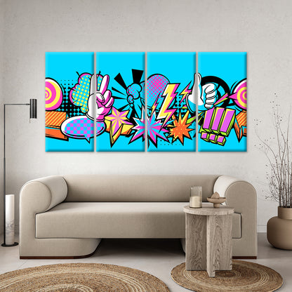 4pcs Retro Comic Pop Art Graffitti Design Wall Art Canvas Framed 45x80cm - High Quality Print 100% Australian Made Wall Canvas Ready to Hang