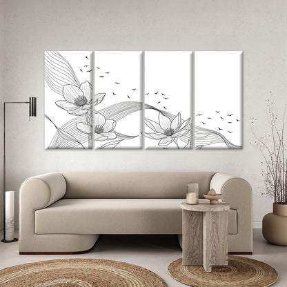 4pcs Minimal Flower Birds Sketch Line Artwork Wall Art Canvas Framed 45x80cm - High Quality Print 100% Australian Made Wall Canvas Ready to Hang