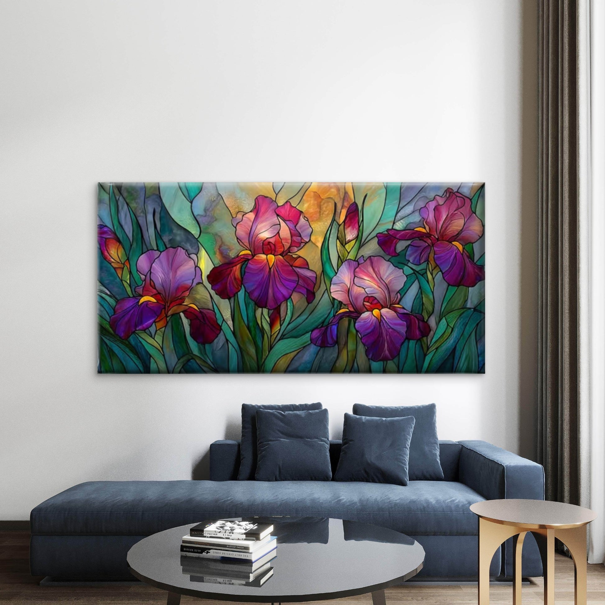 Irises Spring Bloom Floral Wall Art Canvas Office Home Room Framed 120x60cm - Bella Home Decor