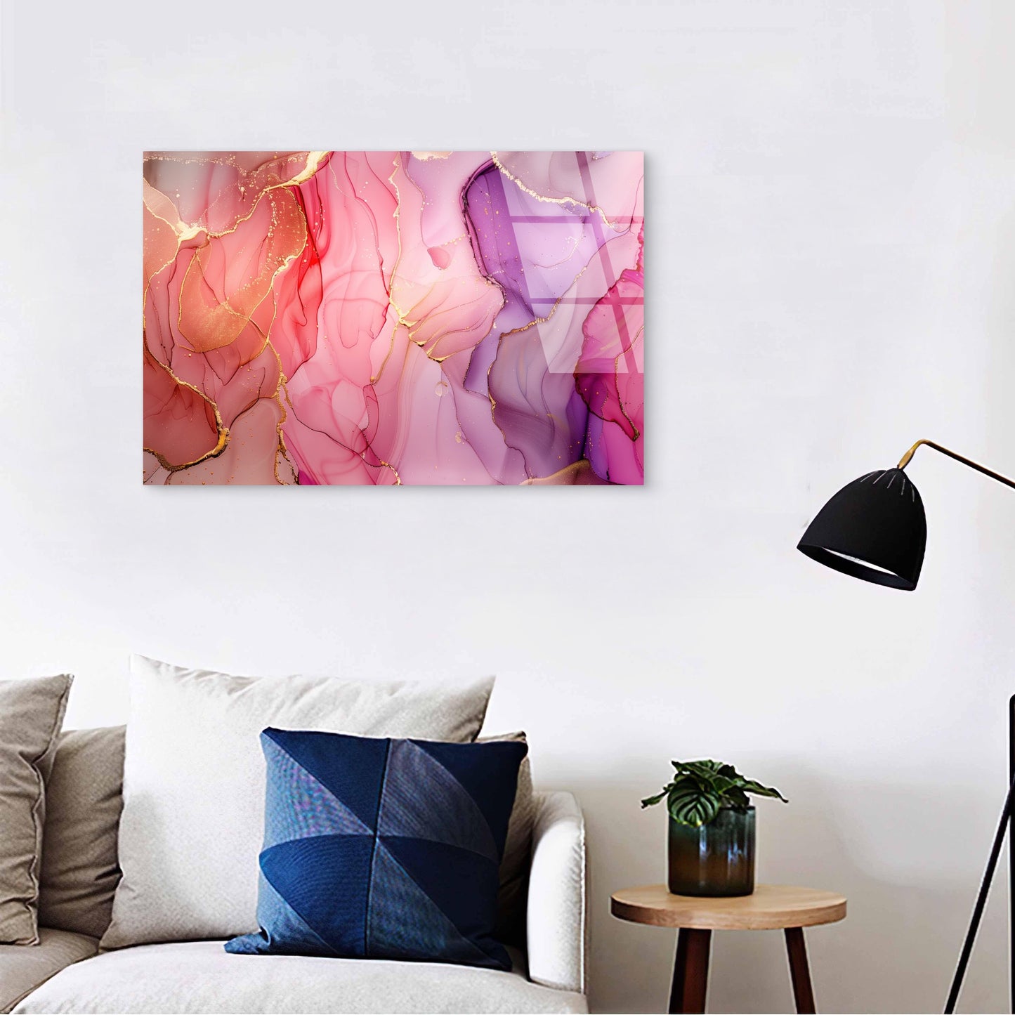 Pink And Purple Abstract Alcohol Ink With Gold Veins Acrylic Glass Printing Wall Art Australian Made Quality