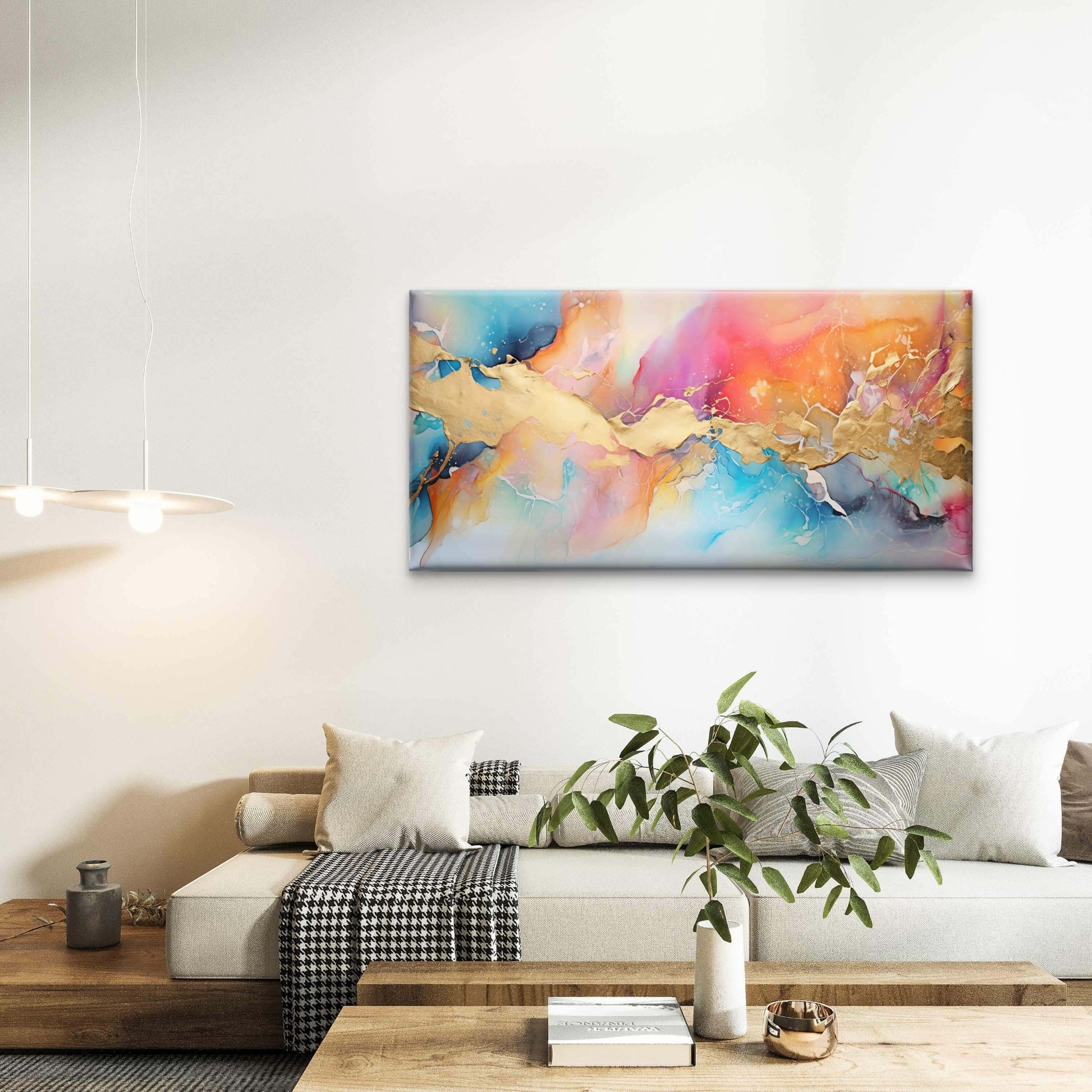 Golden Radiance Over Pastel Wall Art Canvas Office Home Room Framed 120x60cm - Bella Home Decor