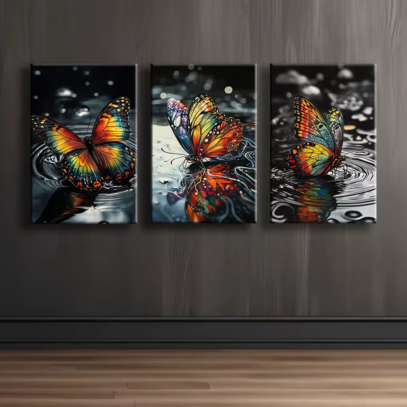 3pcs Butterfly Design with Vibrant Accent Wall Art Set Canvas Framed 40x60cm - High Quality Print 100% Australian Made Wall Canvas Ready to Hang - Bella Home Decor