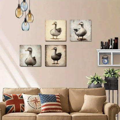 4pcs Modern Ink Duck ID  Wall Art Canvas Framed