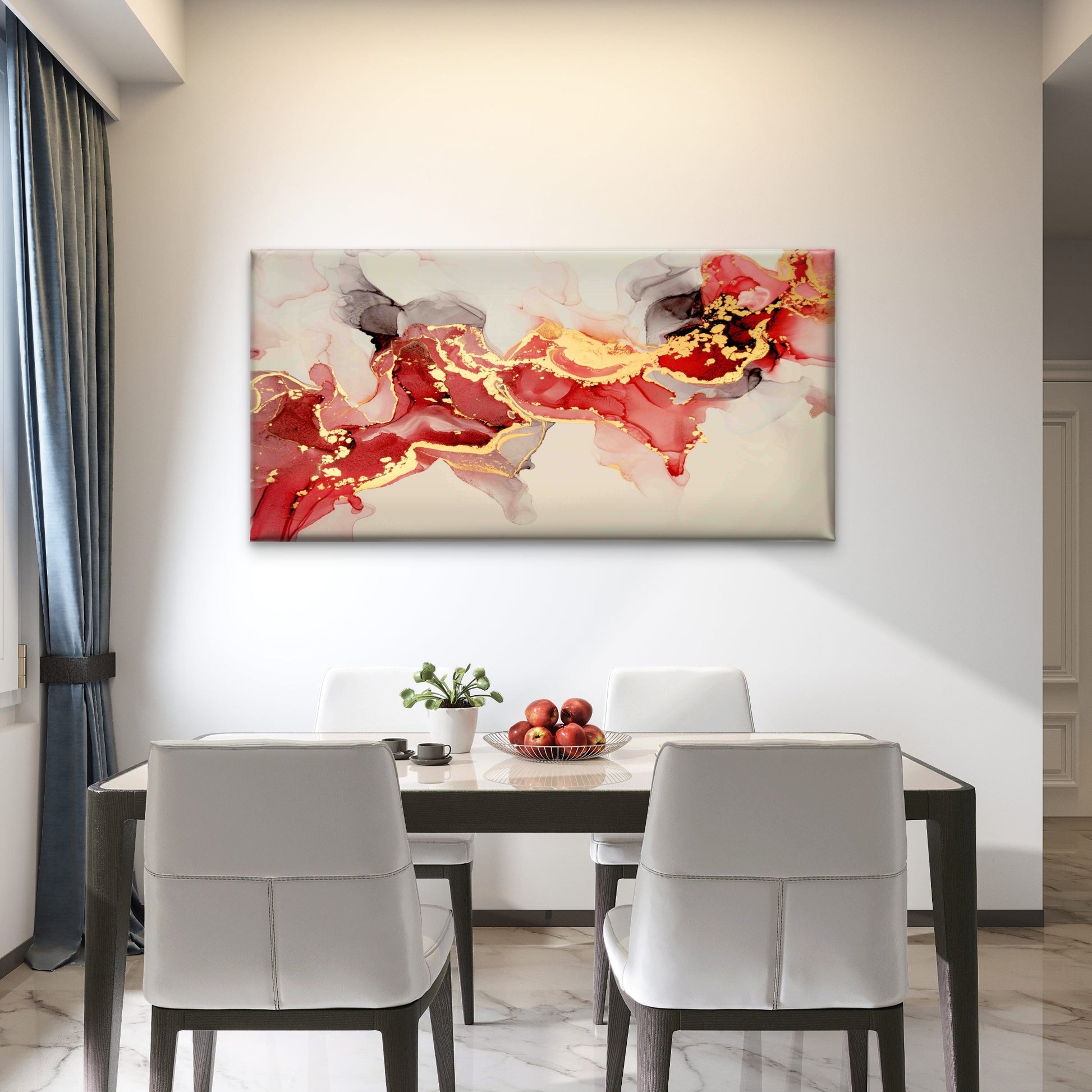 Crimson and Gold Alcohol Ink Wall Art Canvas Office Home Room Framed 120x60cm - Bella Home Decor