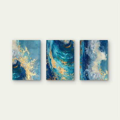3pcs Abstract Teal Navy Blue Gold Swirl   Wall Art Set Canvas Framed 40x60cm - High Quality Print 100% Australian Made Wall Canvas Ready to Hang