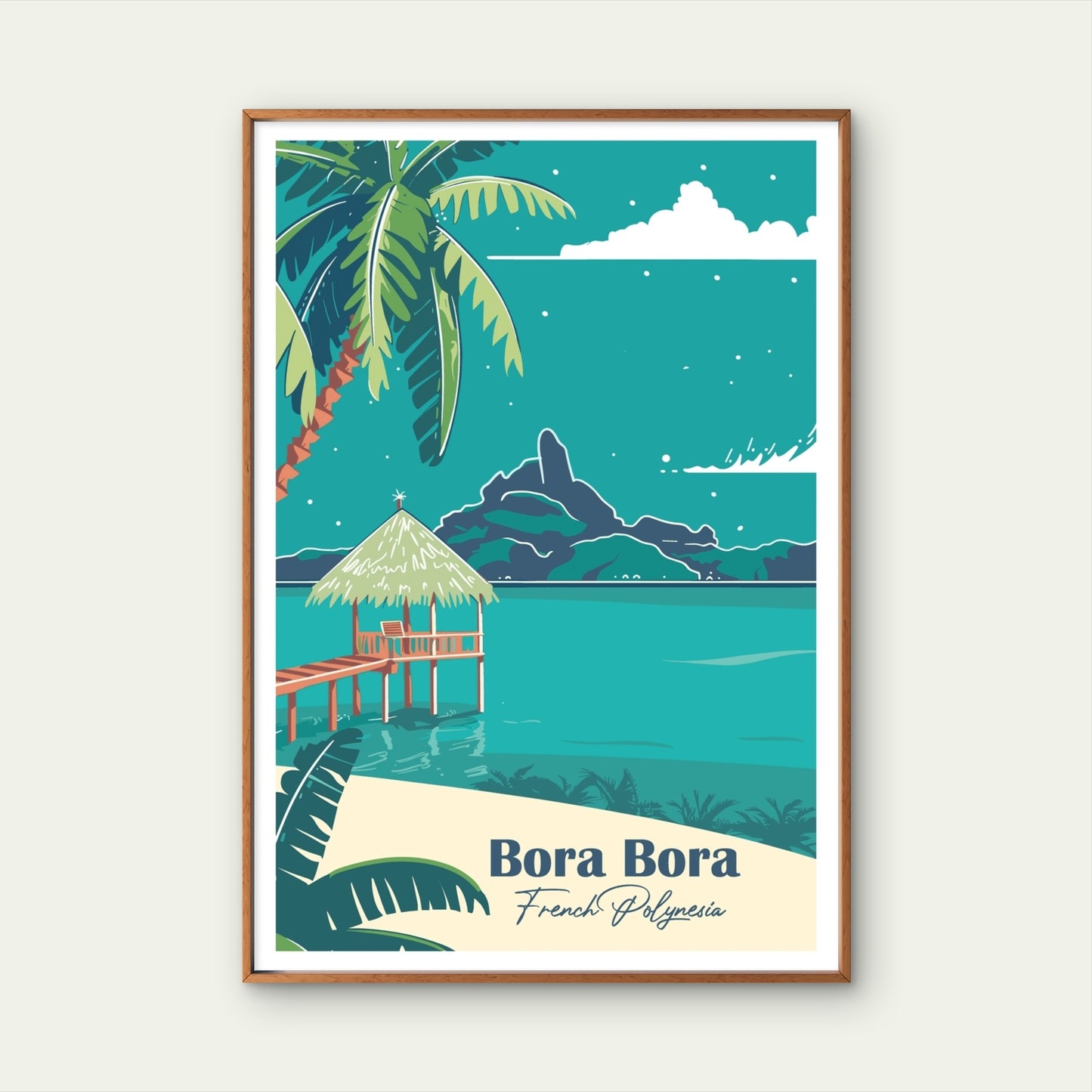 Bora Bora French Polynesia Tropical Beach Hut Travel Poster Print Wall Art