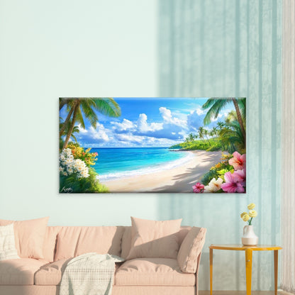 Tropical Paradise Beach Wall Art Canvas Office Home Room Framed 120x60cm - Bella Home Decor