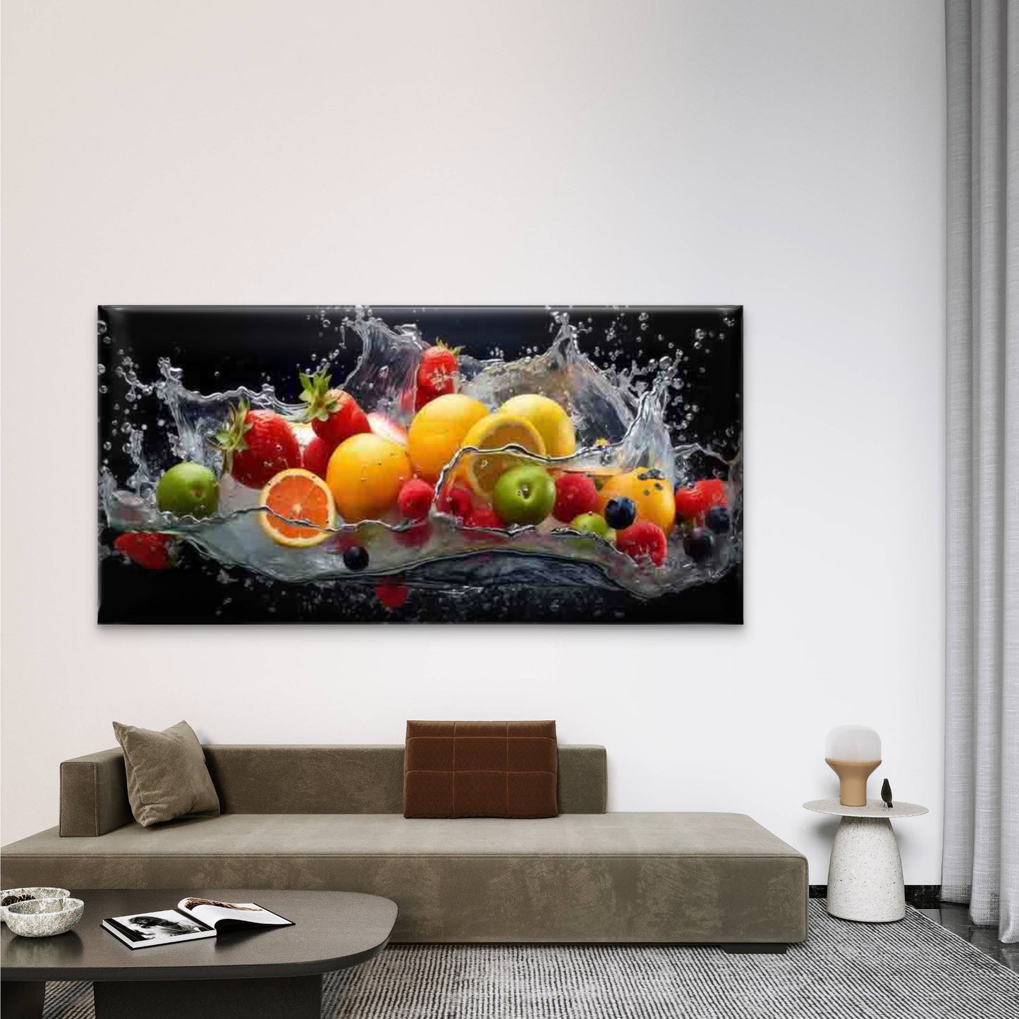 Images of Fresh Fruit Splashes Wall Art Canvas Office Home Room Framed 120x60cm
