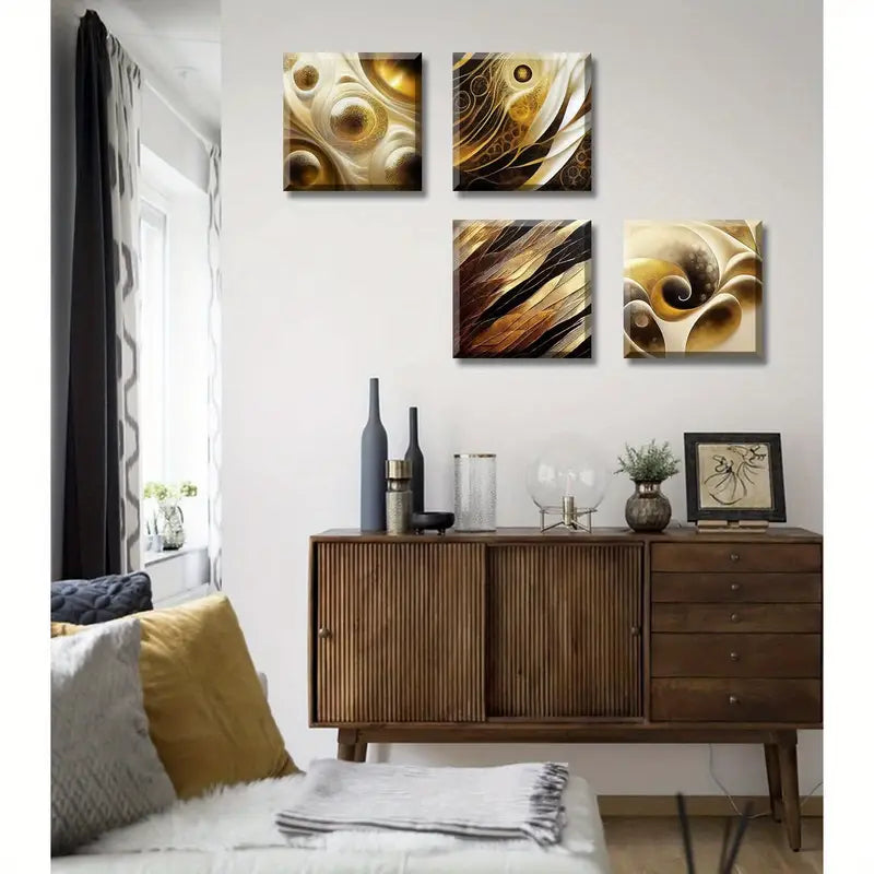 4pcs Black and Golden Picture Bedroom Wall Art Canvas Framed - Bella Home Decor