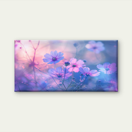 Purple Pink Cosmos Flowers Wall Art Canvas Office Home Room Framed 120x60cm