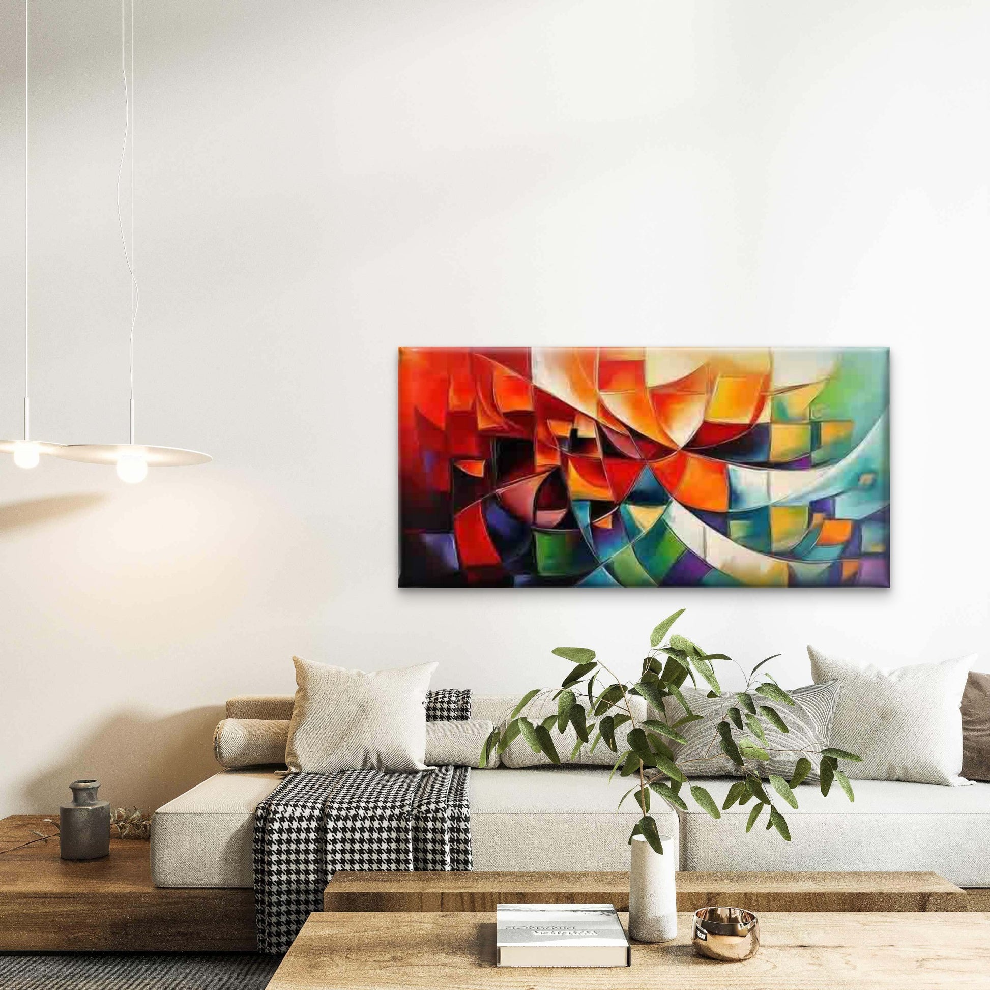 Abstract Geometric with Blocks Wall Art Canvas Office Home Room Framed 120x60cm - Bella Home Decor