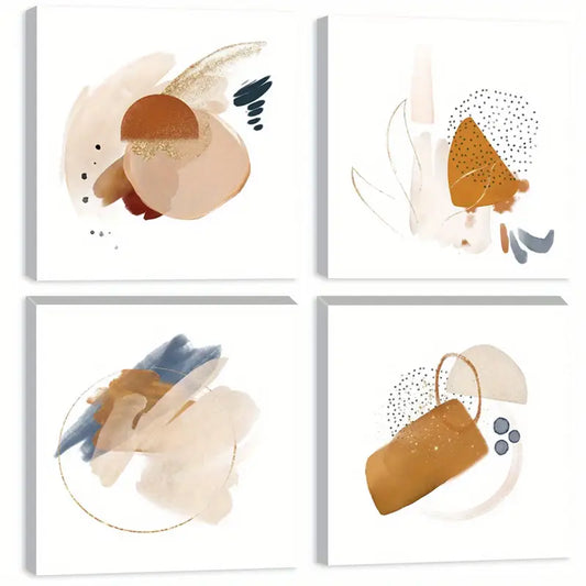 4pcs Golden Brush Strokes Wall Art Canvas Framed