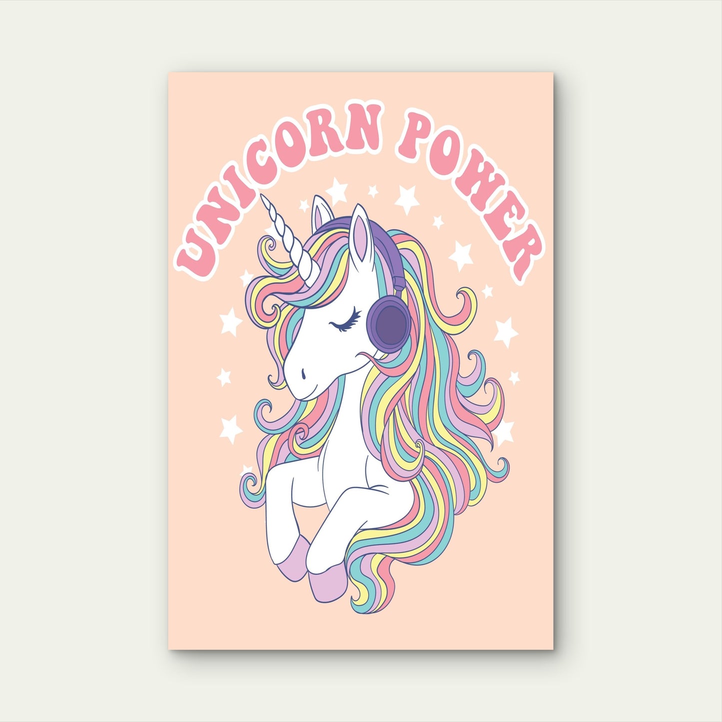 Unicorn Power Rainbow Mane Wearing Headphones 5mm thick Plastic Poster Ready to Hang 90x60cm