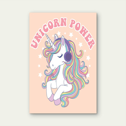 Unicorn Power Rainbow Mane Wearing Headphones   40x60cm Metal Print Ready to Hang
