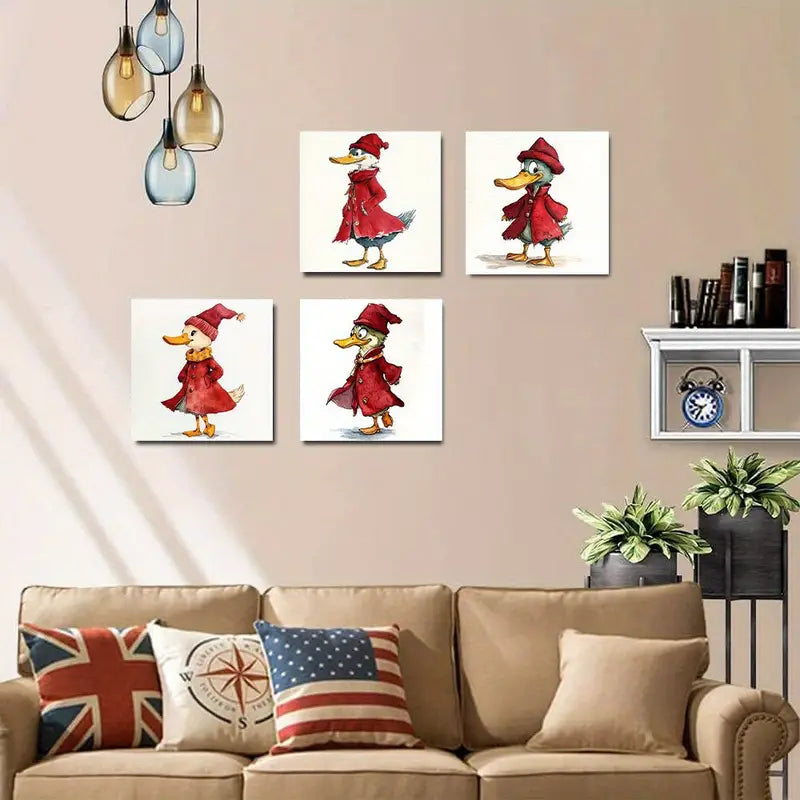 4pcs  Red Riding Hood Duck   Wall Art Canvas Framed