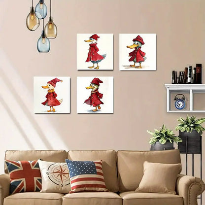 4pcs  Red Riding Hood Duck   Wall Art Canvas Framed