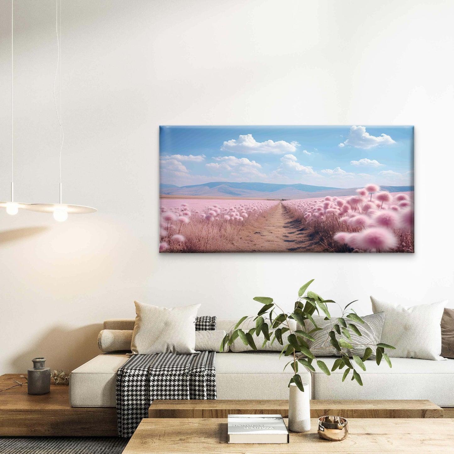 Dianthus Flower Field Landscape Wall Art Canvas Office Home Room Framed 120x60cm - Bella Home Decor