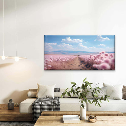 Dianthus Flower Field Landscape Wall Art Canvas Office Home Room Framed 120x60cm - Bella Home Decor