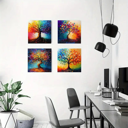 4pcs  Tree  Colorful  TC    Wall Art Canvas Framed